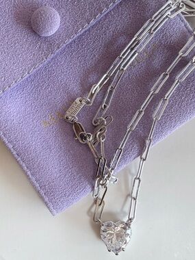 Melinda Maria Silver Paperclip Necklace with Clear Heart Crystal